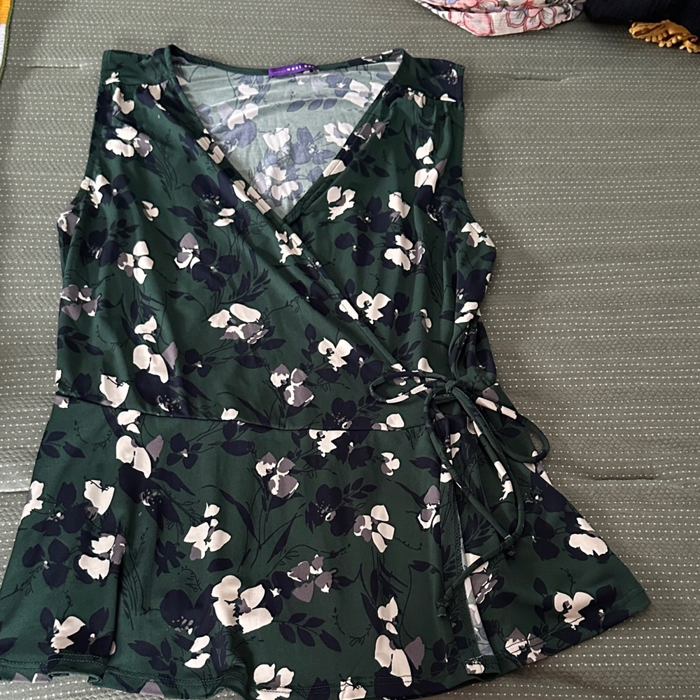 West Kei Forest Green Floral Wrap Tank Top